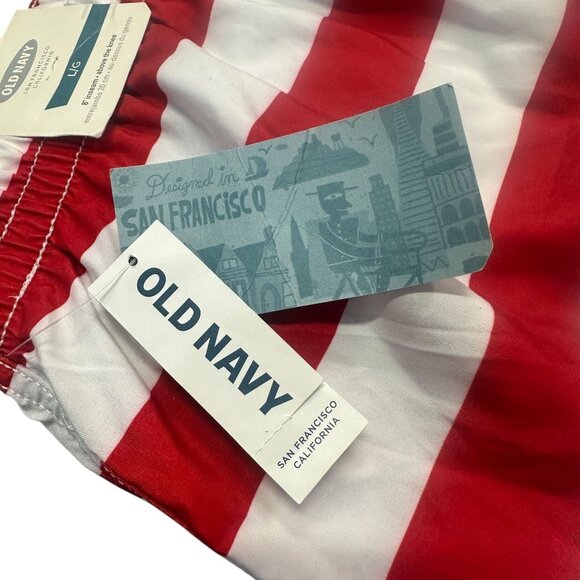 NWT Old Navy Mens L American Flag Swim Trunks UPF 50 Stars Stripes Drawstring - Picture 10 of 13